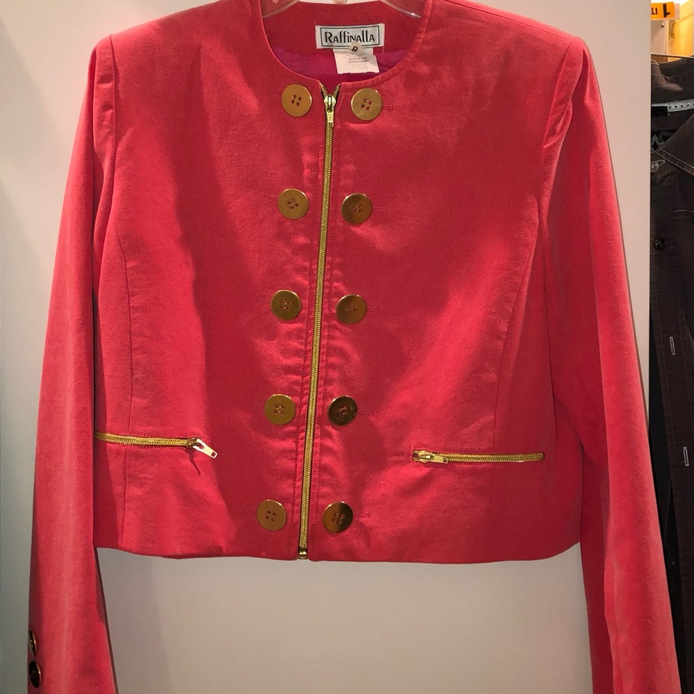 Vintage 1992 Raffinalla Marching Band style Jacket in Coral Pink, Gold Buttons